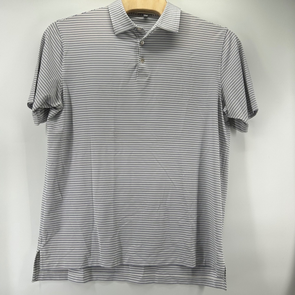 Peter Millar Polo Shirt Mens XL White Navy Blue Striped Summer Comfort Golf Top